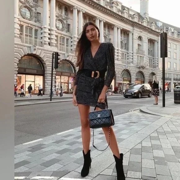 Ba&sh Celia Black Velvet Dot Ruffle Mini Dress - Picture 3 of 8